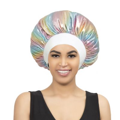 R&B Collection Silk Bonnets for Women. Curly Hair, Sleep Cap, Satin Bonnet (2 Pack) (Silver, X-Large)