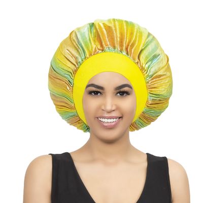 R&B Collection Silk Bonnets for Women. Curly Hair, Sleep Cap, Satin Bonnet (2 Pack) (Yellow, X-Large)