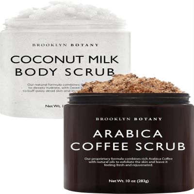 Brooklyn Botany Coconut Milk & Arabica Coffee Body Scrub Set  Exfoliating and Moisturizing Face, Body, Hand & Foot Scrubs  2 x 10 oz