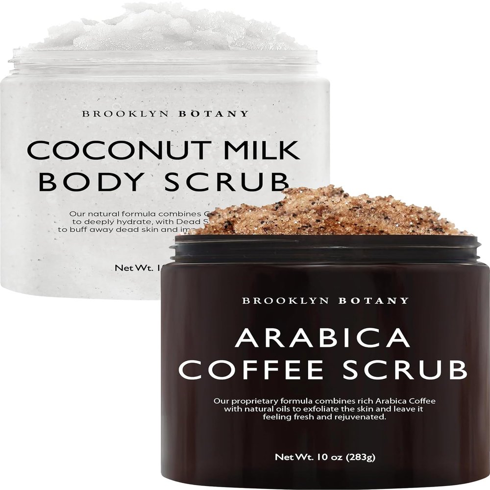 Brooklyn Botany Coconut Milk & Arabica Coffee Body Scrub Set  Exfoliating and Moisturizing Face, Body, Hand & Foot Scrubs  2 x 10 oz