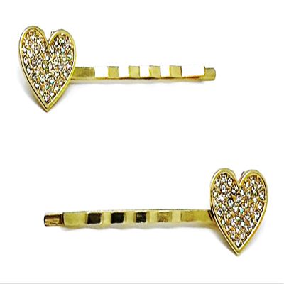 14k Gold Plated Rhinestone Heart Hair Pins for Women and Girls, Valentines Day Bobby Pin, Decorative Hair Pins, Gold Heart Bobby Pins
