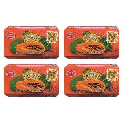 ASANTEE PAPAYA & HONEY Soap Bars with Vitamin C,E and Q10 Skin Cleansing 4.40 Oz (Pack of 4)