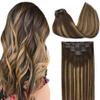 GOO GOO Clip in Hair Extensions Real Human Hair, Remy Human Hair Extensions Clip ins for Women, Natural Human Hair, 16inch 130g 7Pcs, 4/27/4 Balayage Chocolate Brown to Caramel Blonde view 1