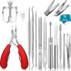 15 Pieces Ingrown Toenail Tools Stainless Steel Foot Nail Tools, Toenail File and Lifter, Nail Clipper, Cuticle Cutters, Cuticle Pusher and Manicure Pedicure Tools for Ingrown and Thick Nail (Red) view 1