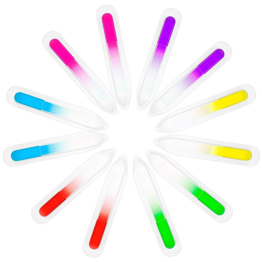 12 pcs Glass Nail File Double Sided Crystal Fingernail Files Set, Gradient Rainbow Color Buffer Manicure Tools for Women Girls(14 x 1 x 0.3 cm)