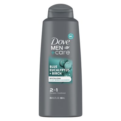 DOVE MEN + CARE Men 2 in 1 Shampoo and Conditioner Eucalyptus + Birch for Healthy-Looking Hair Naturally Derived Plant Based Cleansers 20.4 oz