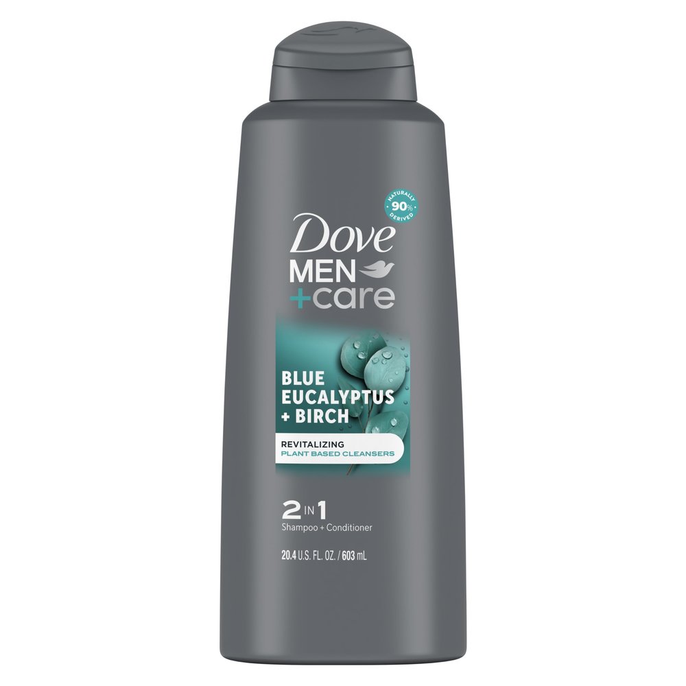 DOVE MEN + CARE Men 2 in 1 Shampoo and Conditioner Eucalyptus + Birch for Healthy-Looking Hair Naturally Derived Plant Based Cleansers 20.4 oz