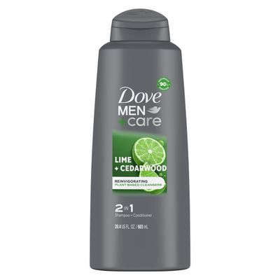 DOVE MEN + CARE Men 2 in 1 Shampoo and Conditioner Lime + Cedarwood For Healthy-Looking Hair Naturally Derived Plant Based Cleansers 20.4 OZ