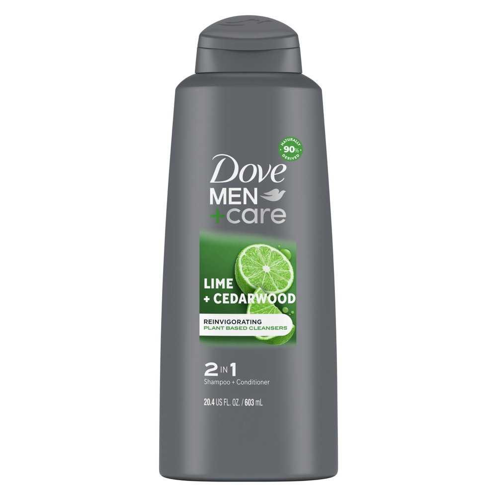 DOVE MEN + CARE Men 2 in 1 Shampoo and Conditioner Lime + Cedarwood For Healthy-Looking Hair Naturally Derived Plant Based Cleansers 20.4 OZ