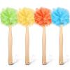 4 Pieces Loofah Back Scrubber Bath Sponge with Wooden Handle Long Handle Sponge Mesh on a Stick for Shower Exfoliating Bath Body Brush Luffa Back Brush for Women Men (Blue, Orange, Yellow, Green) view 1