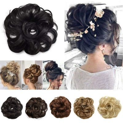 FACE MIRACLE Curly Messy Rose Bun Hair Piece Updo Scrunchie Ponytail Natural As Human Hair (#1 Jet Black)