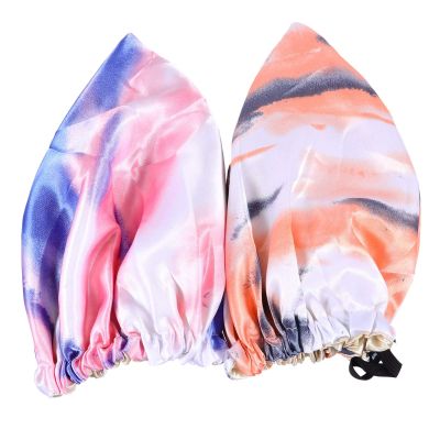 2pcs Adjustable Shower Cap Hair Shower Hat Bonnets for Women Tie Dye Hat Loose Sleeping Cap Shower Caps for Women Silk Bonnets Womens Hats Satin Broadside Women's Accessories