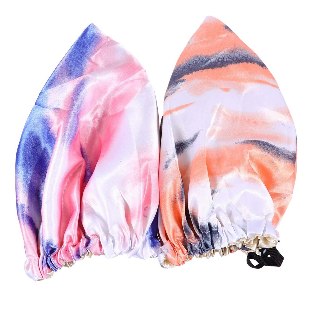 2pcs Adjustable Shower Cap Hair Shower Hat Bonnets for Women Tie Dye Hat Loose Sleeping Cap Shower Caps for Women Silk Bonnets Womens Hats Satin Broadside Women's Accessories