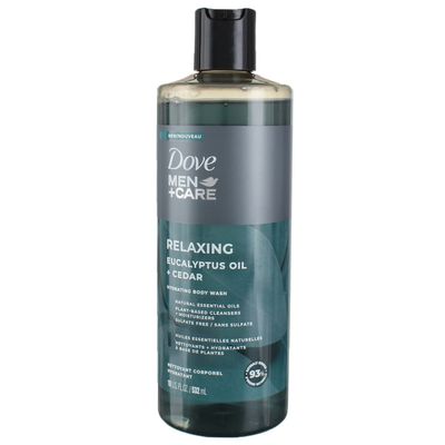 DOVE MEN + CARE Body Wash Eucalyptus + Cedar Oil to Rebuild Skin in the Shower with Plant-Based Cleansers and Moisturizers 18 oz