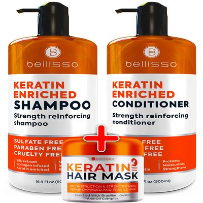 BELLISSO Keratin Shampoo and Conditioner Set and Keratin Hair Mask