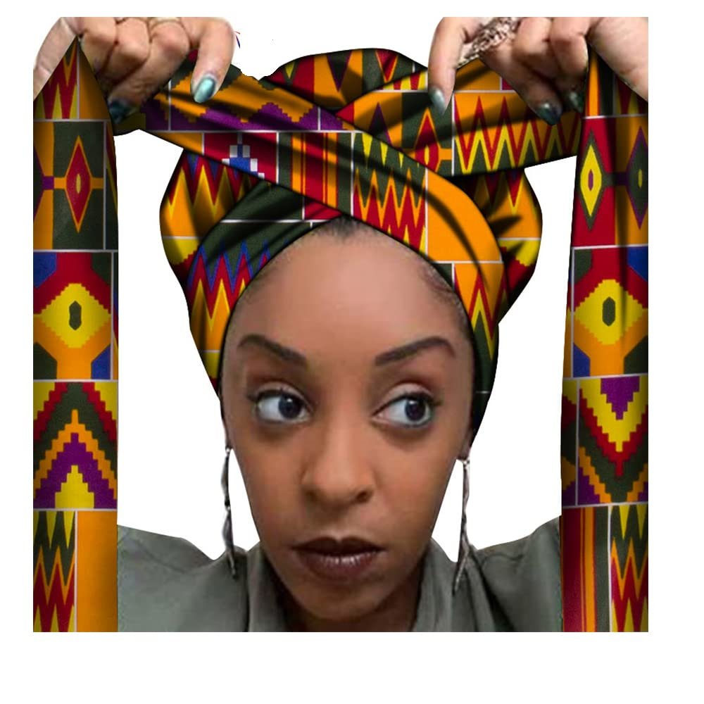 AFRICSTYLE Girl's African Print Hair Bonnet Turbans Head Headwraps Sleeping Ankara Scarf, Color_5, Large