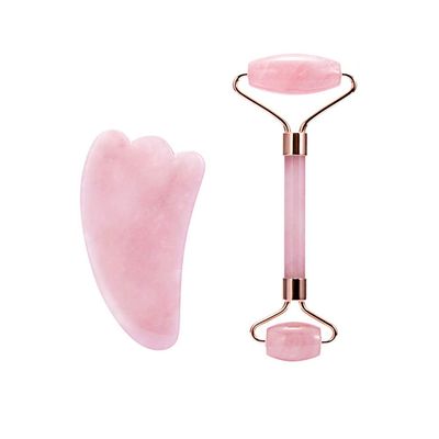 AKOAK Natural Rose Quartz Stone Roller Massager, Anti-wrinkle Massage Facial Relaxation Skin Care Tool, Jade Beauty Set