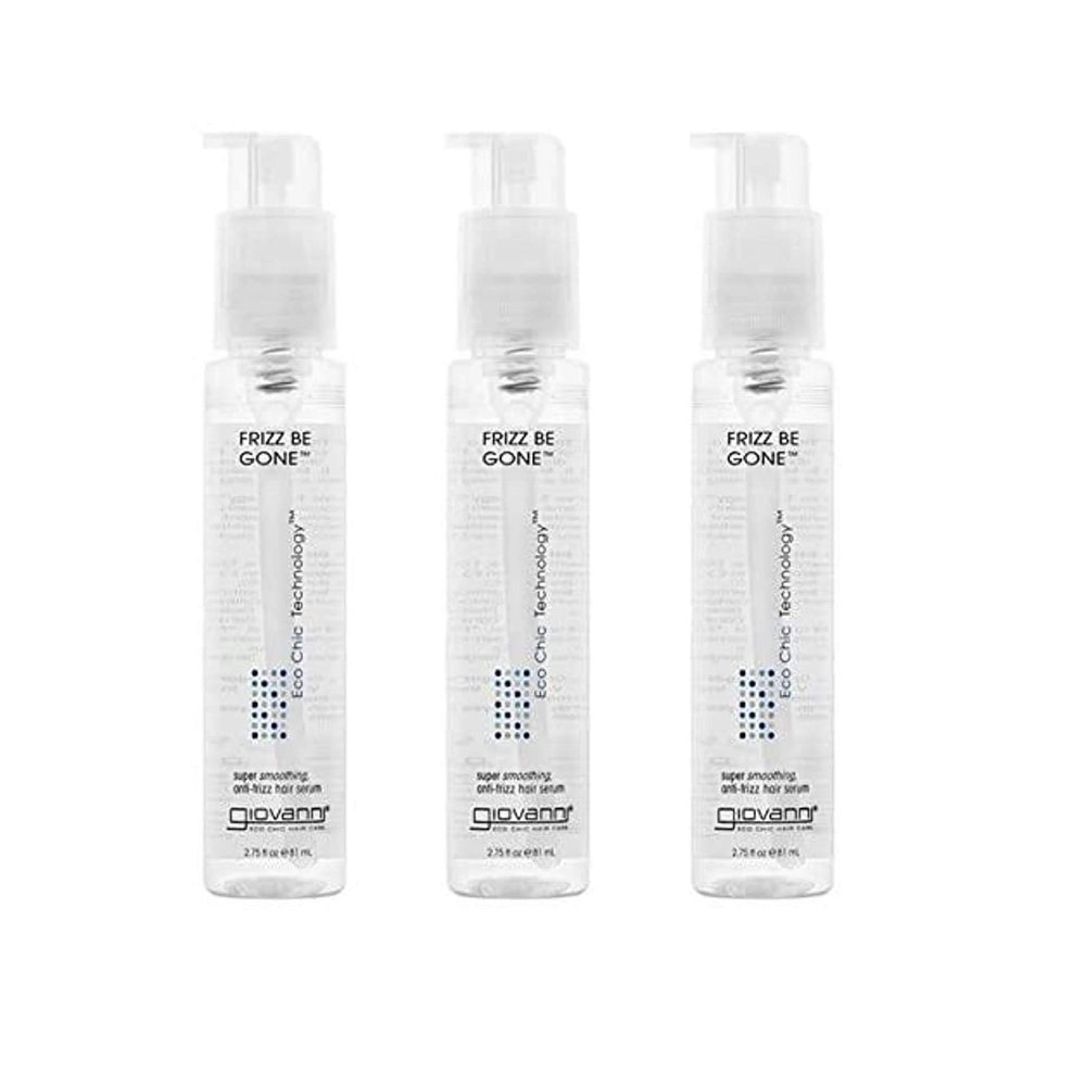 GIOVANNI Eco Chic Frizz Be Gone, 2.75 oz. Super Smoothing Anti Frizz Hair Serum, Adds Shine, Seals in Color, Wash & Go, Infused with Conditioners, No Parabens, Color Safe (Pack of 3)