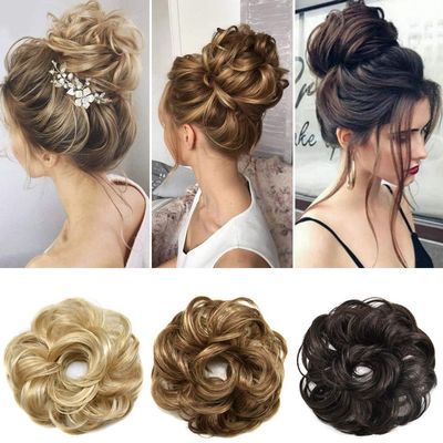 FACE MIRACLE Curly Messy Rose Bun Hair Piece Updo Scrunchie Ponytail Natural As Human Hair (#R25 Bleach Brown & Light Bleach Blonde)