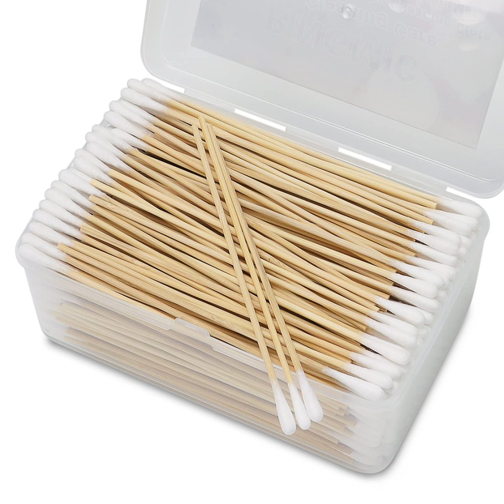 500PCS 6" Cotton Swabs in Storage Box - Long Cotton Swab with Wooden Sticks - Lint Free, Highly Absorbent Single Tipped Applicators for Makeup, Pet Care, Home Cleaning