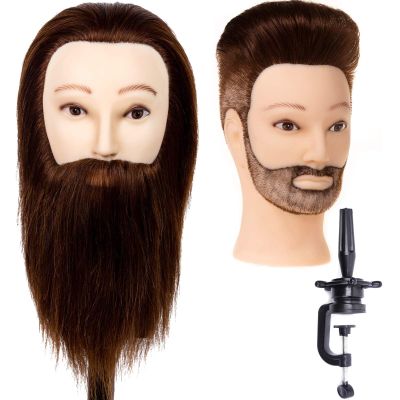 Stancia Male Mannequin Head,Training Head with 100% Human Hair,14 Barber Mannequin Head, Hairdresser Manikin Head, Training Doll Head for Hair Styling and Practice(with Beard,Dark Brown)