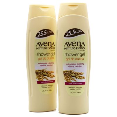 Avena Instituto Espanol Shower Gel, Moisturizing and Softeness, Elasticity and Nutrition, 100% Natural Oat, 2-Pack of 25.5 FL Oz each, 2 Bottles