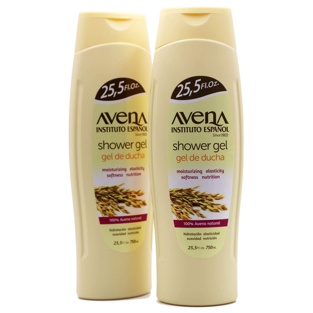 Avena Instituto Espanol Shower Gel, Moisturizing and Softeness, Elasticity and Nutrition, 100% Natural Oat, 2-Pack of 25.5 FL Oz each, 2 Bottles