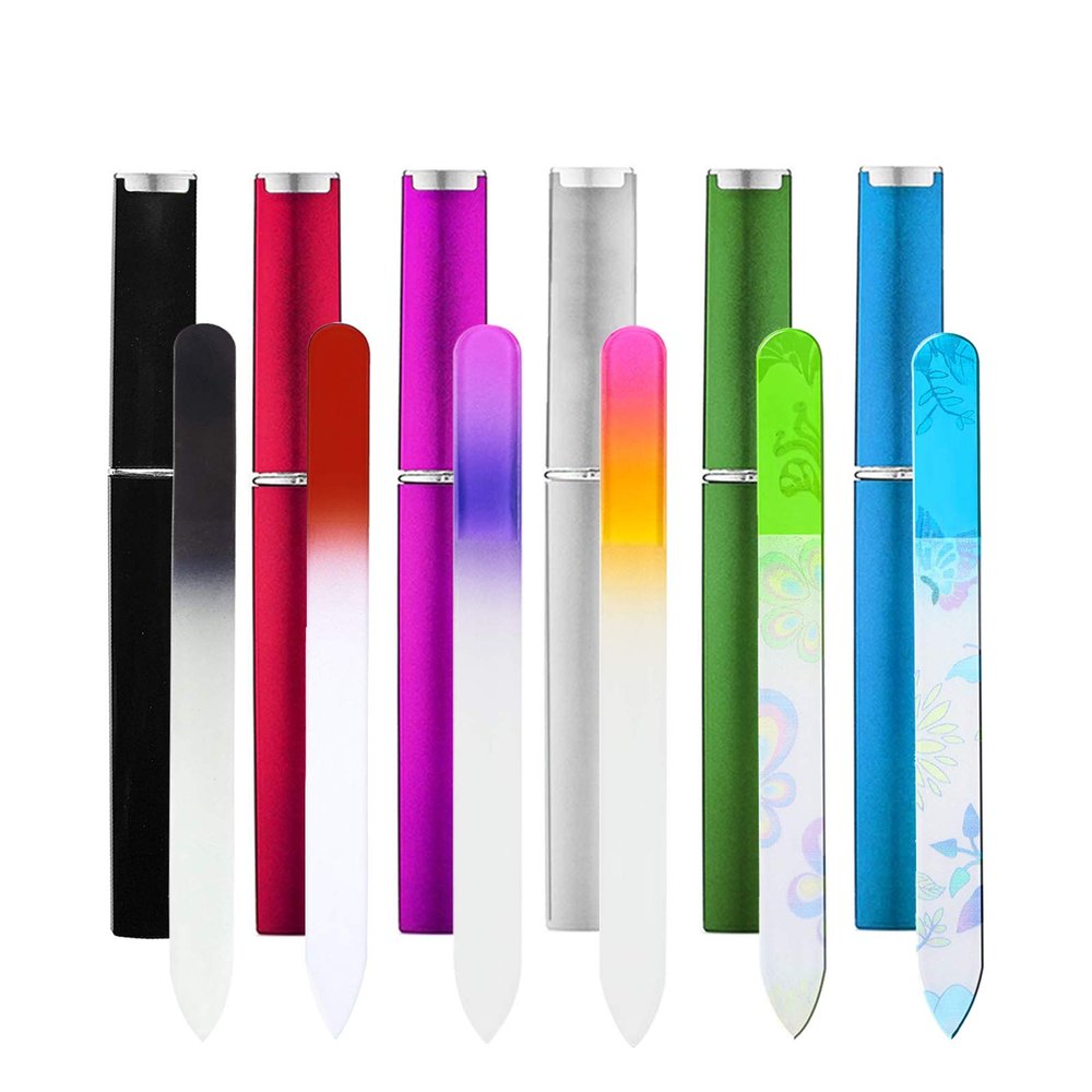 6 Pack Glass Nail File with Case, Crystal Fingernail Files Set, Double Sided Finger Nail Files, Professional Manicure Nail Care for Women, Christmas Gifts Stocking Stuffers