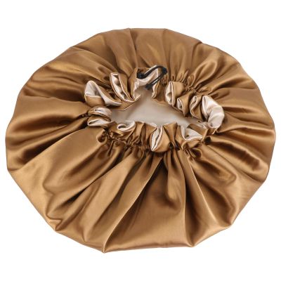 Beaupretty 1pc Double Layer Satin Shower Cap for Women Elastic Band Comfortable Fit for Long Hair Reusable and Washable Hair Bonnet for Bath Spa and Facial Care Earth