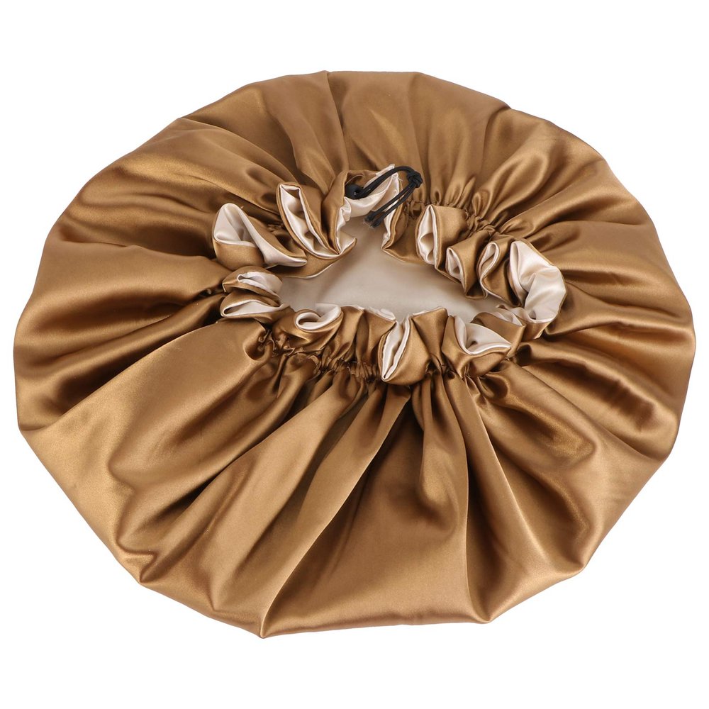 Beaupretty 1pc Double Layer Satin Shower Cap for Women Elastic Band Comfortable Fit for Long Hair Reusable and Washable Hair Bonnet for Bath Spa and Facial Care Earth
