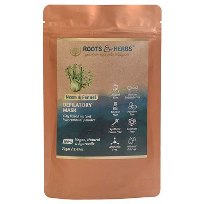 Roots and Herbs Neem and Fennel Depilatory Ubtan for Hair Removal - Hands, Legs, Underarms, Bikini Area