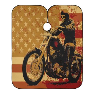 Blueangle Skull Motorcycle American Flag Barber Cape Waterproof Salon Hairdresser Cape with Adjustable Snap Closure, Perfect for for Men Salon and Home Use