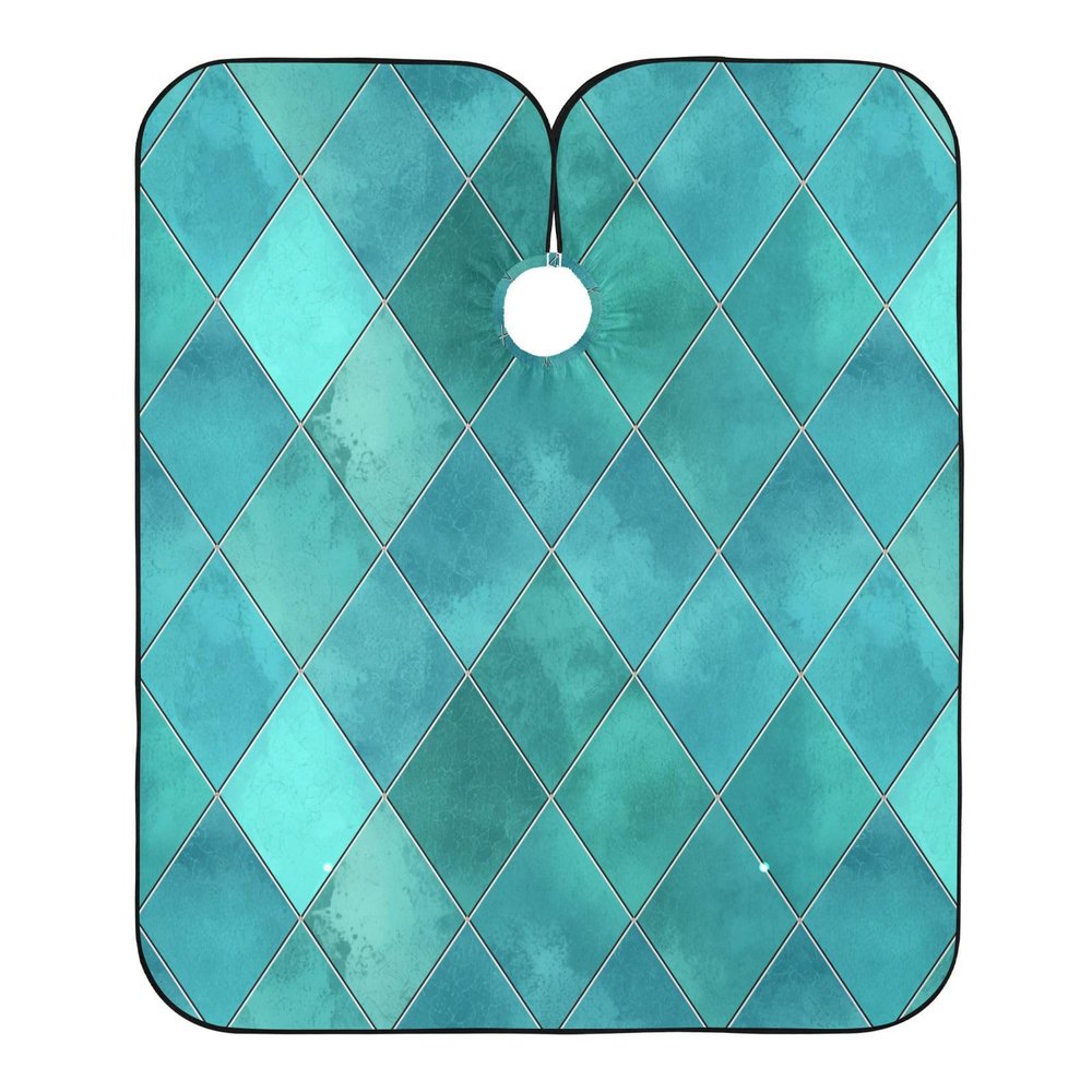 Blueangle Teal Watercolor Geometric Plaid Barber Cape Waterproof Salon Hairdresser Cape with Adjustable Snap Closure, Perfect for for Men Salon and Home Use
