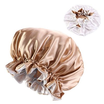Magik Double-sided Cover Satin Night Sleep Cap Hair Bonnet Hat Head w/Elastic Band (2 Pack, Champagne/Ivory)