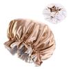 Magik Double-sided Cover Satin Night Sleep Cap Hair Bonnet Hat Head w/Elastic Band (2 Pack, Champagne/Ivory) view 1