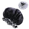 Magik Double-sided Cover Satin Night Sleep Cap Hair Bonnet Hat Head w/Elastic Band (2 Pack, Black/Silver) view 1
