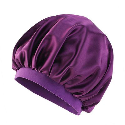 Magik Women Satin Night Sleep Cap Hair Bonnet Hat Silk Head Cover Wide Elastic Band (2 Pack, Purple)