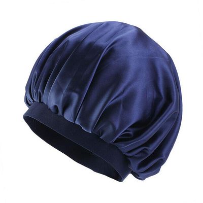 Magik Women Satin Night Sleep Cap Hair Bonnet Hat Silk Head Cover Wide Elastic Band (2 Pack, Navy Blue)