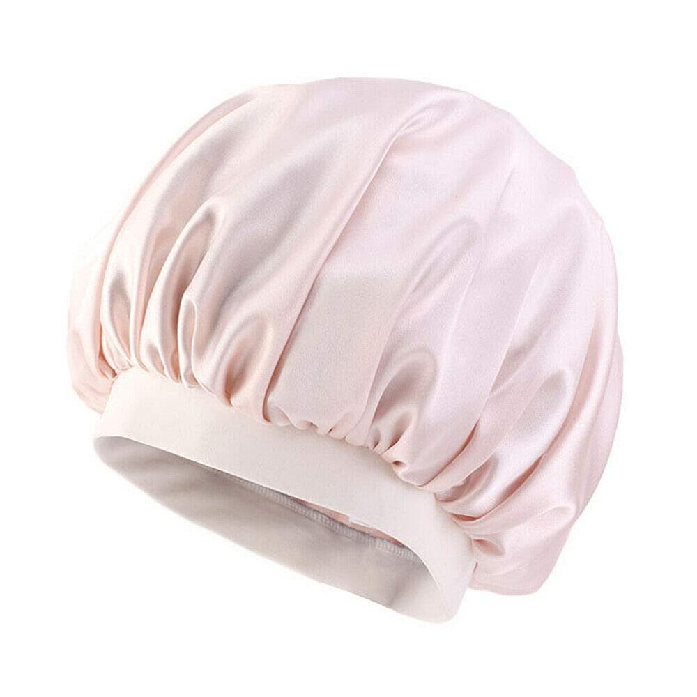 Magik Women Satin Night Sleep Cap Hair Bonnet Hat Silk Head Cover Wide Elastic Band (2 Pack, Champagne)