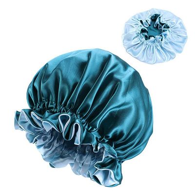 Magik Double-sided Cover Satin Night Sleep Cap Hair Bonnet Hat Head w/Elastic Band (2 Pack, Teal Blue/Light Blue)