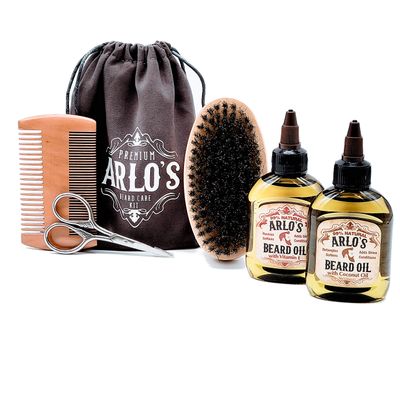 Arlo's 6-PC Mens Beard Grooming Set with Coconut and Vitamin E Oils, Beard brush, Beard Comb, Scissors, and Carrying Bag