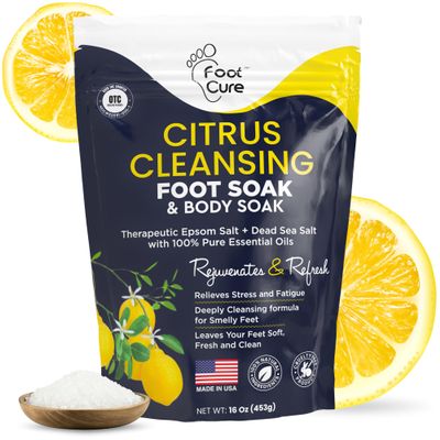 FOOT CURE Citrus Detox Foot Soak with Epsom Salts for Foot Callus, Damaged Toenail Appearance, Pedicure Spa, and Soothing Sore, Tired Feet - 16 oz (Pack of 1)