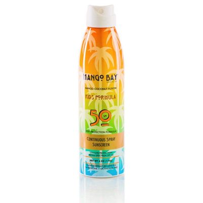 Mango Bay Sunscreen Spray SPF 50 Kids | Vegan, Broad Spectrum UVAUVB - Octinoxate & Oxybenzone Free, Water Resistant, Reef Friendly, ParabenPaba-free 6fl Oz - 170g, 682863719192