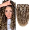 Caliee Curly Clip in Hair Extension 3B 3C Jerry Curly Full Head 20inch Real Remy Human Hair Extensions Highlight Piano Dark Brown Mixed with Strawberry Blonde JC#P4/27 7Pcs 17Clips 120G view 1
