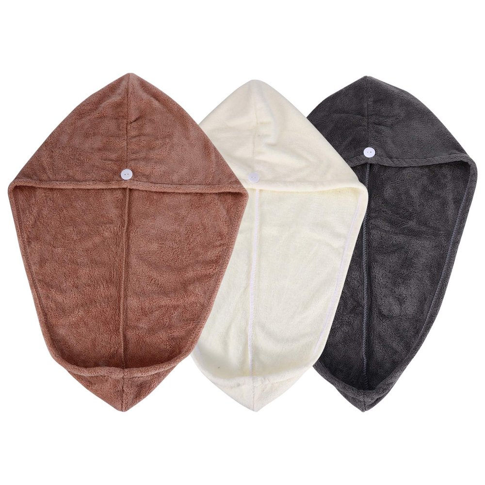 Cabilock 3pcs Hair Towel Wrap Fast Drying Absorbent Caps Fleece for Shower Spa and Daily Use Deep and Colors