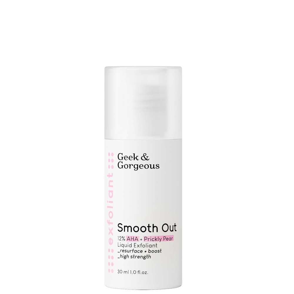 Geek & Gorgeous Smooth Out 12% AHA Exfoliating Liquid with Glycolic & Lactic Acid Promotes Smoother, Brighter Skin With Nopal Cactus Extract 1 oz