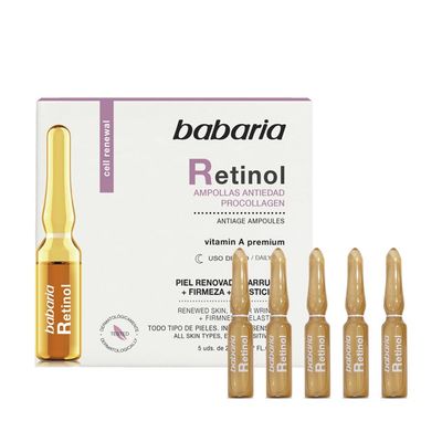 Babaria - Retinol Ampollas Antiedad Procollagen, Piel Renovada, Firme y Elstica, con Vitamin A Premium, Apto para Todo Tipo de Pieles, Incluso Sensibles - 5 Uds de 2 ml