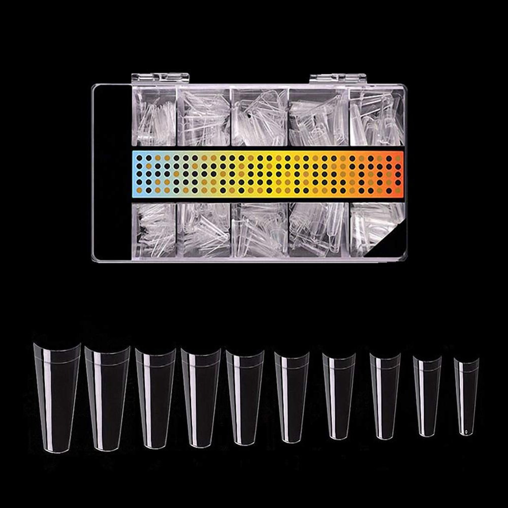 500pcs Acrylic Nail Tips Clear Fake Nails Natural False Nail Tips Clear Half Cover Artificial Acrylic False Nails DIY Salons Nail Art 10 Sizes