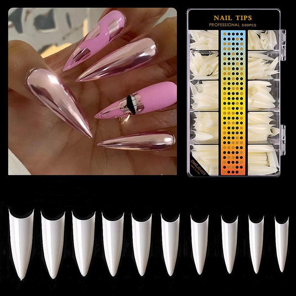 500pcs Acrylic Nail Tips Clear Fake Nails Natural False Nail Tips Clear Half Cover Artificial Acrylic False Nails DIY Salons Nail Art 10 Sizes