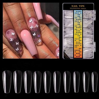 500pcs Acrylic Nail Tips Clear Fake Nails Natural False Nail Tips Clear Half Cover Artificial Acrylic False Nails DIY Salons Nail Art 10 Sizes